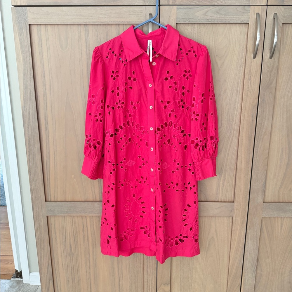 Anthropologie Pink Eyelet Collared Dress